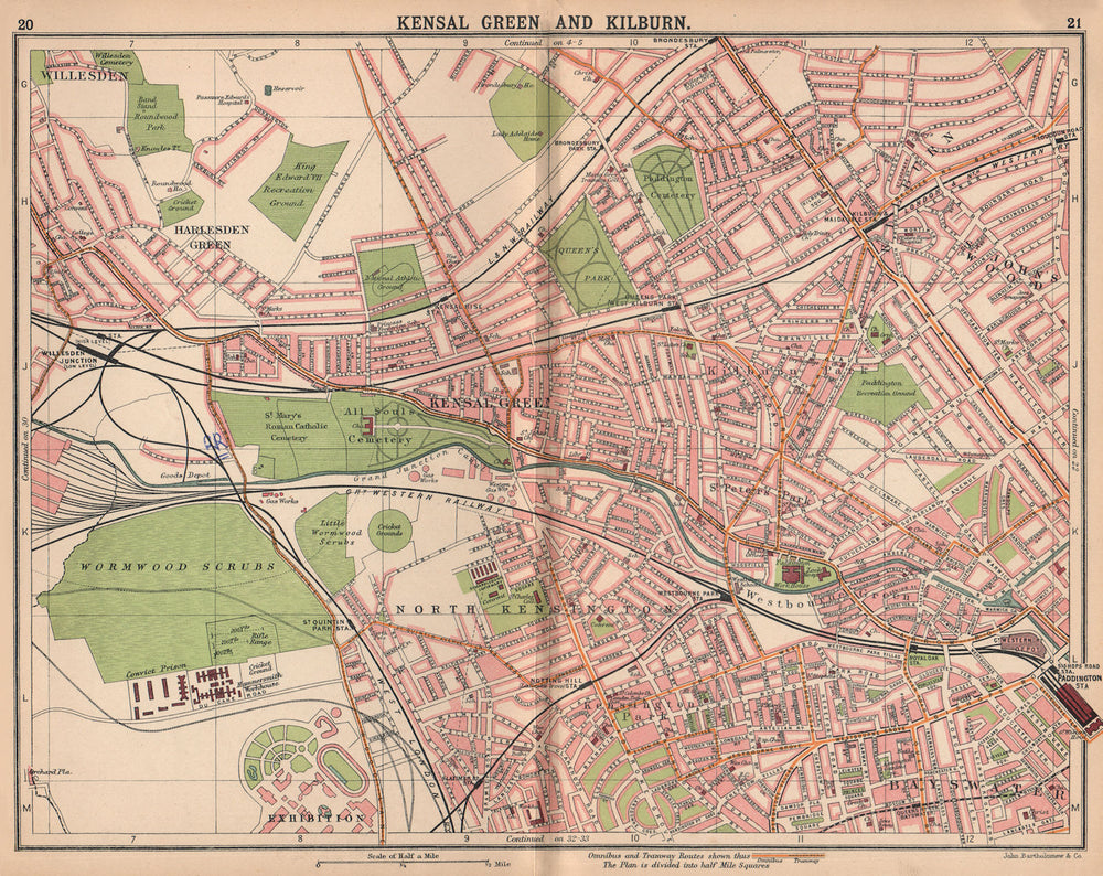 LONDON. Kilburn St John's Wood Maida Vale Bayswater Notting Hill 1913 old map