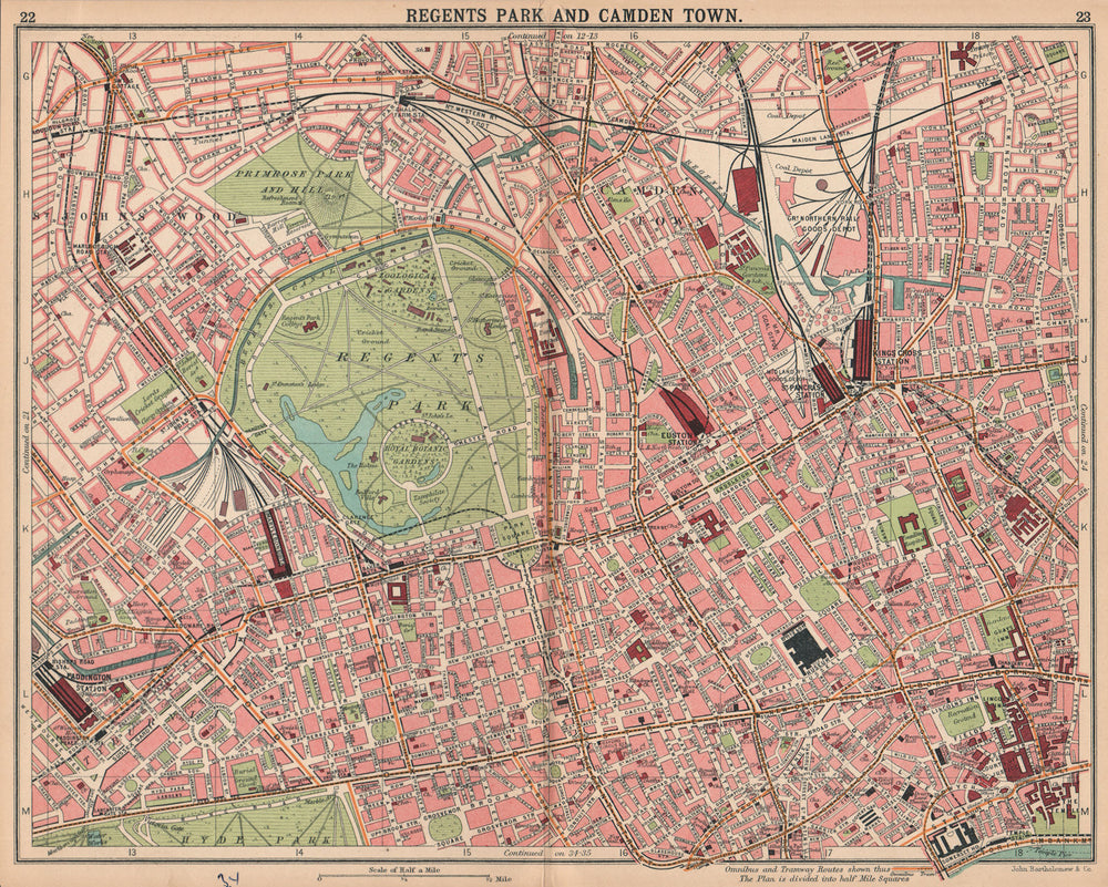 LONDON. Regents Park Camden Town Marylebone St John's Wood Bloomsbury 1913 map