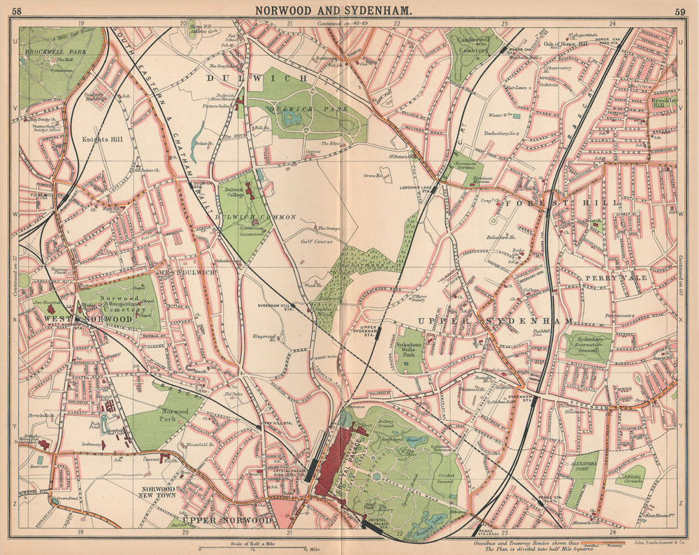 LONDON S.Norwood Sydenham Dulwich Forest Hill W Dulwich.Bus tram routes 1913 map