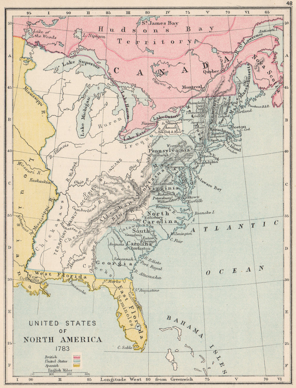 USA IN 1783. North America. Spanish Florida & Louisiana 1907 old antique map