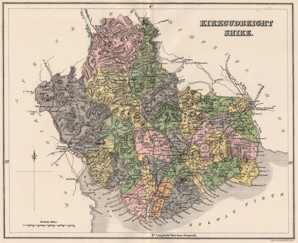 KIRKCUDBRIGHTSHIRE. Antique county map. Parishes. Dumfries Scotland. LIZARS 1885