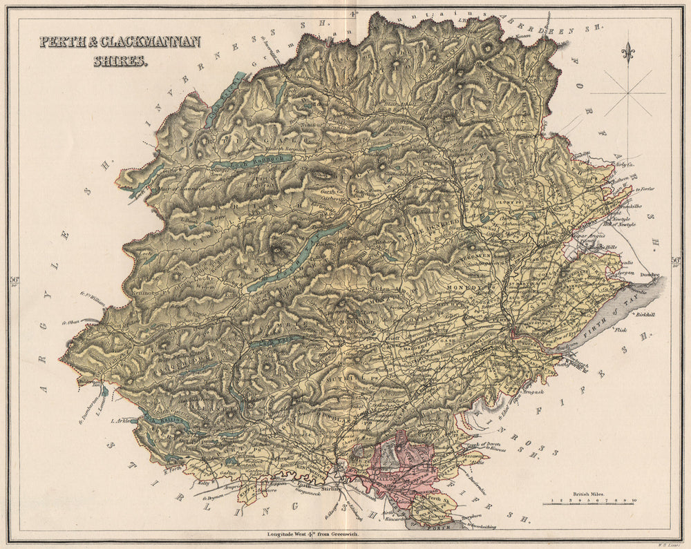 PERTHSHIRE & CLACKMANNANSHIRE. Antique county map. Alloa. Scotland. LIZARS 1885
