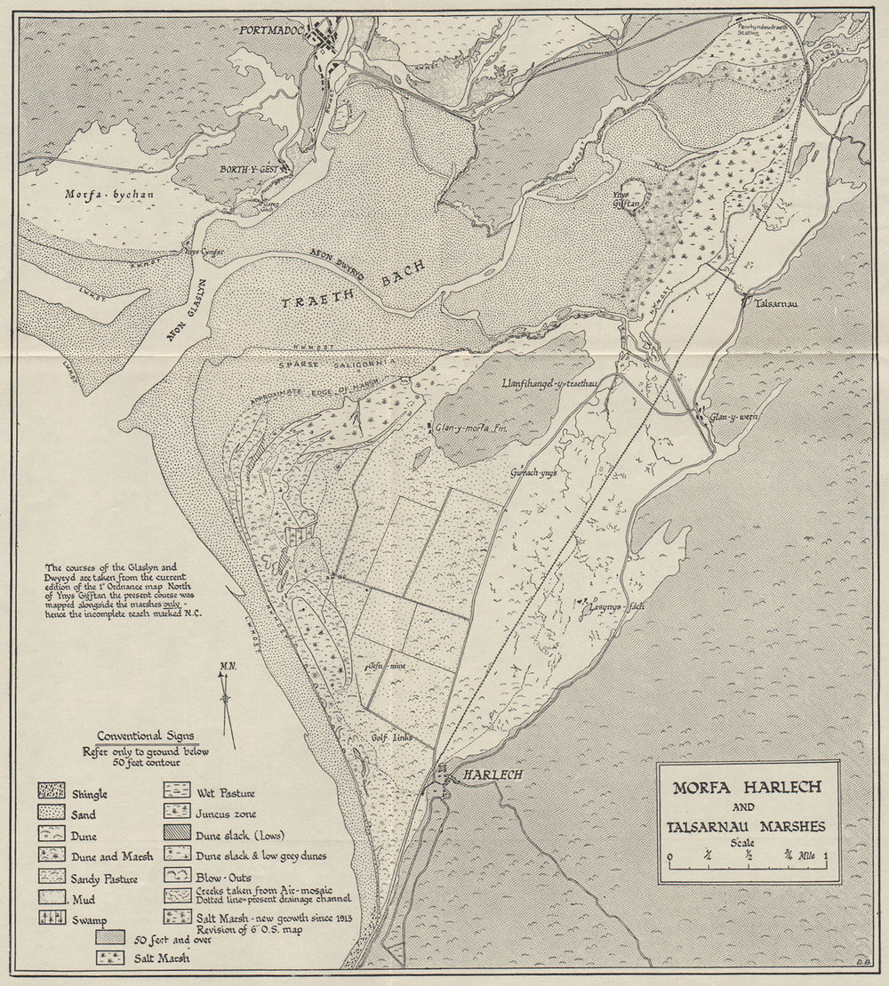 WELSH COAST. Morfa Harlech/Talsarnau Marshes. Porthmadog Harlech. Wales 1969 map