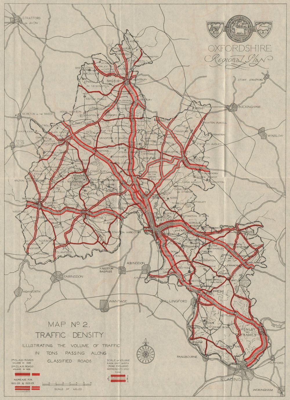 OXFORDSHIRE. Traffic Density. Volume of Traffic. ABERCROMBIE 1931 old map