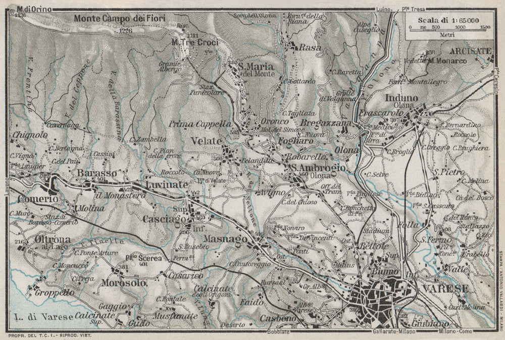 VARESE & ENVIRONS. Vintage map plan. Italy 1924 old antique chart