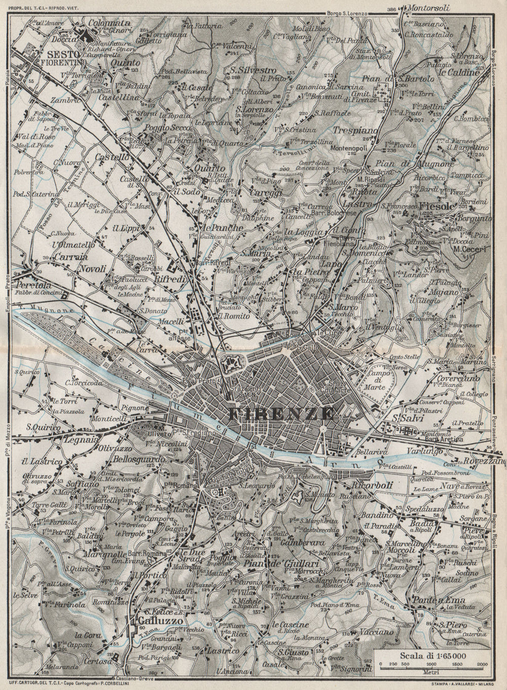 FLORENCE FIRENZE & ENVIRONS. Vintage town city map plan. Italy 1924 old