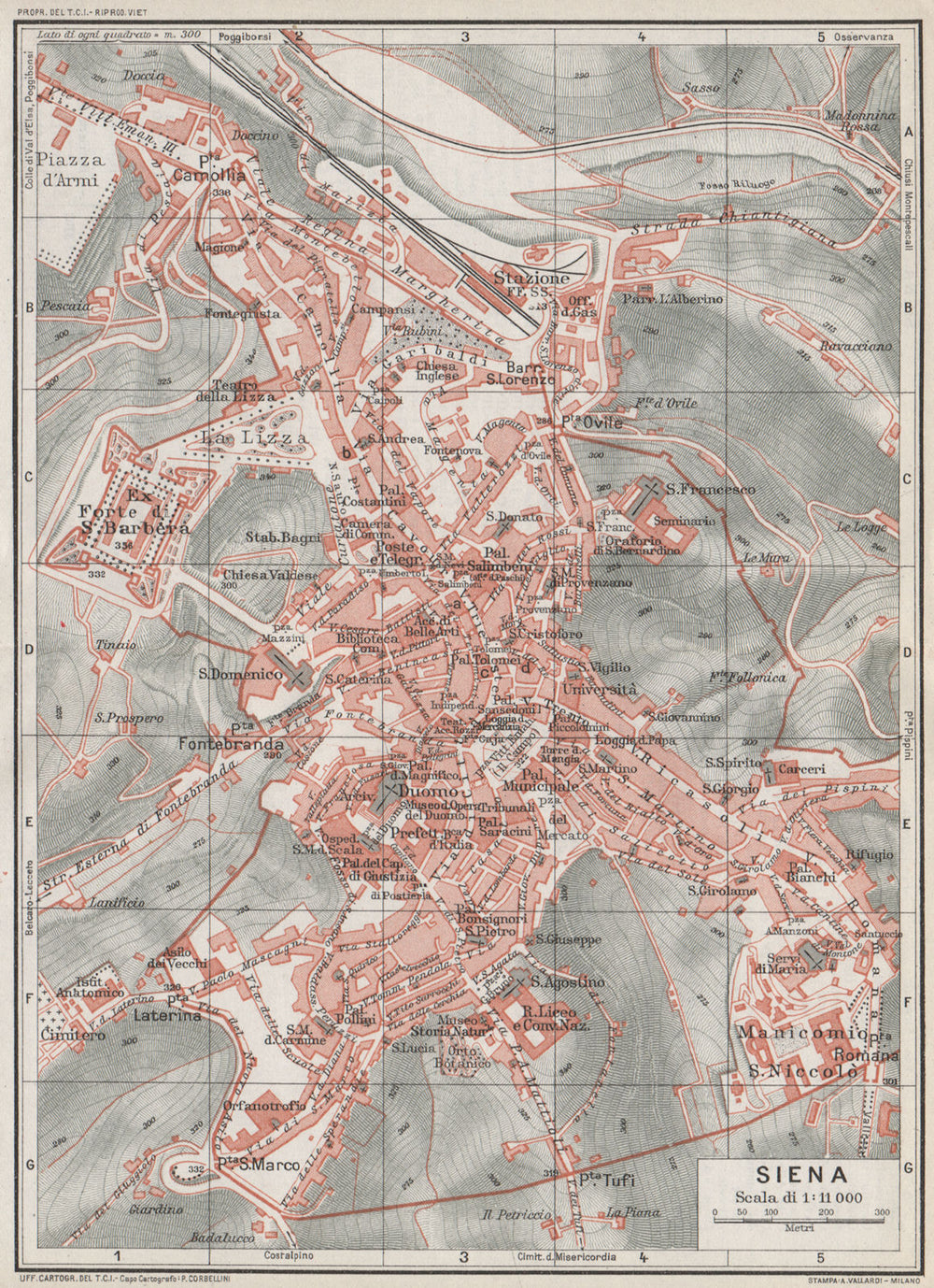 SIENA. Vintage town city map plan. Italy 1924 old antique chart