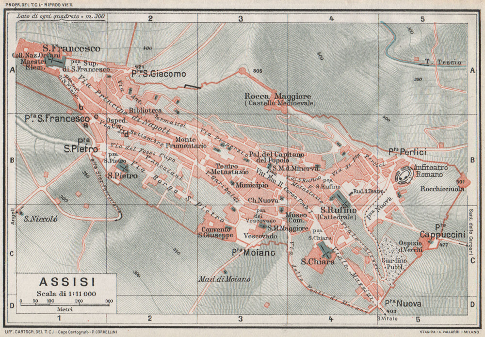 ASSISI. Vintage town city map plan. Italy 1924 old antique chart