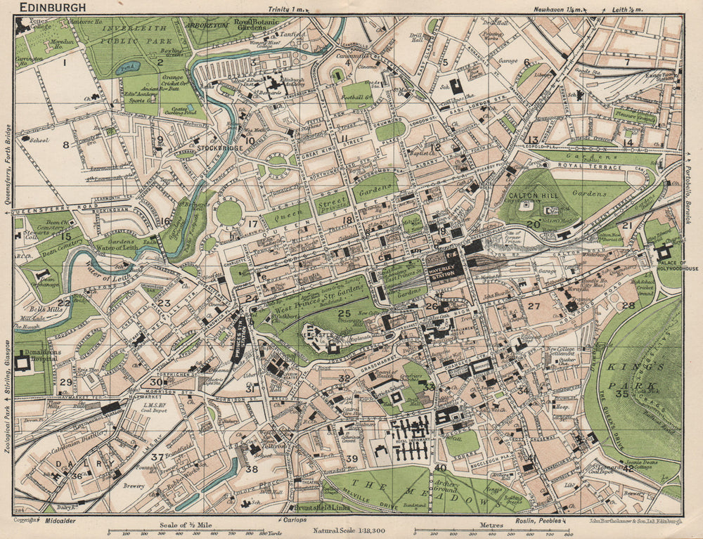 EDINBURGH. Vintage town city map plan. Scotland 1932 old vintage chart