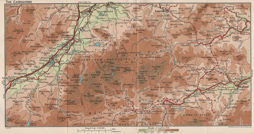 CAIRNGORMS. Vintage map plan. Aviemore Ballater Kingussie Braemar. Scotland 1932
