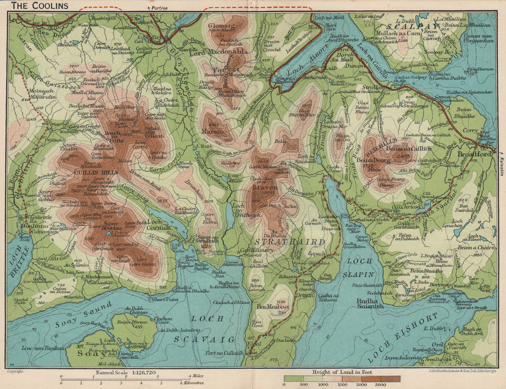 THE COOLINS (CUILLINS) . Vintage map plan. Isle of Skye. Scotland 1932 old