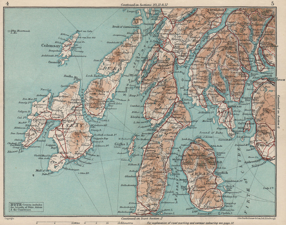 ARGYLL & BUTE. Kintyre Islay Jura Arran Colonsay. Vintage map. Scotland 1932