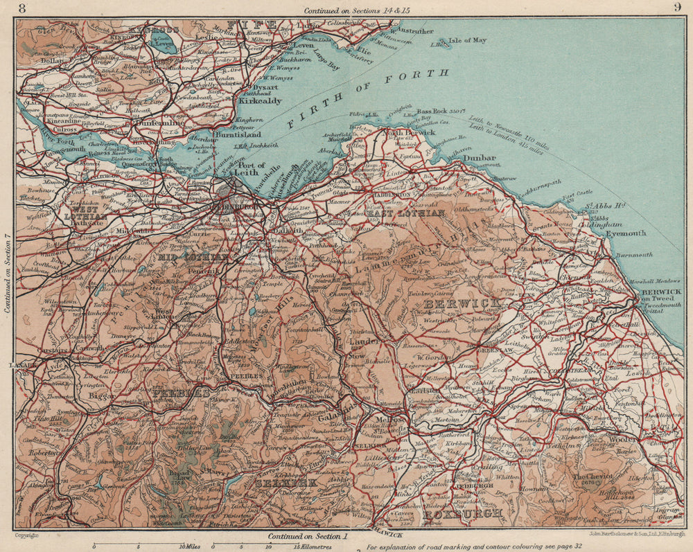 SCOTLAND SOUTH EAST. Firth of Forth Fife Lothian Borders Berwick 1932 old map