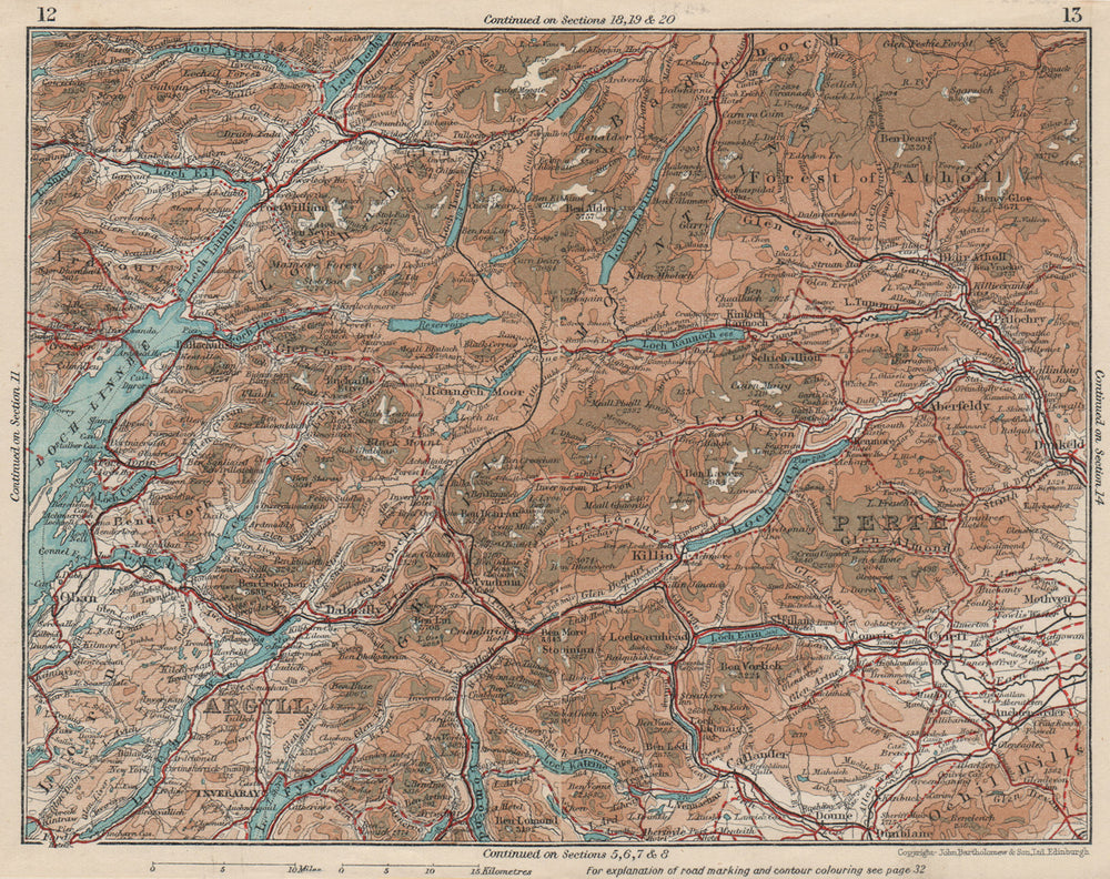 SCOTLAND. Argyll Perth Loch Linnhe. Vintage map plan 1932 old vintage