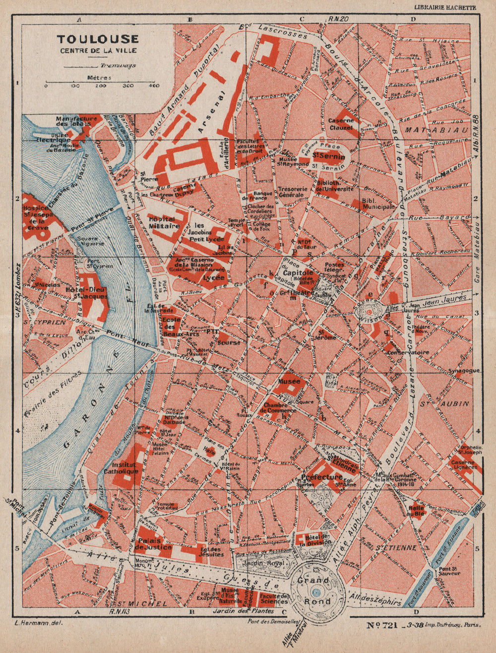 TOULOUSE. Centre de la ville. Vintage town city map plan. Haute-Garonne 1933