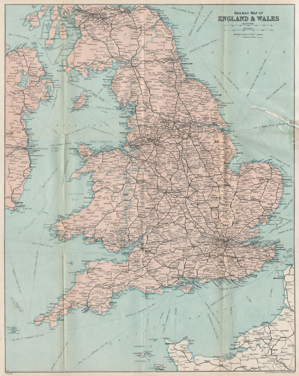 RAILWAY MAP OF ENGLAND & WALES. Vintage map plan. Great Britain 1930 old