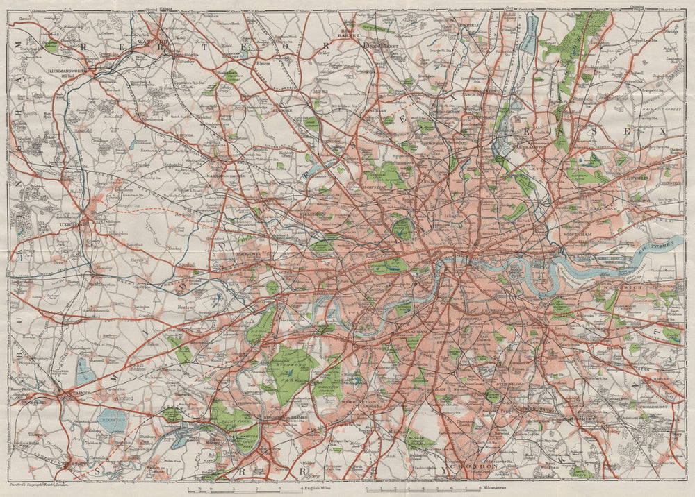 GREATER LONDON. Shows projected A40 & A316. Vintage city plan. London 1930 map