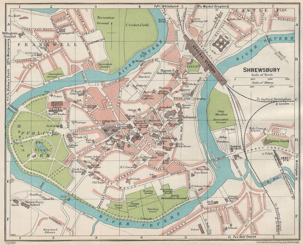 SHREWSBURY. Vintage town city map plan. Shropshire 1930 old vintage chart