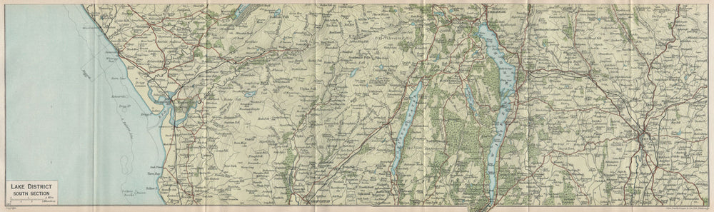 LAKE DISTRICT SOUTH. Ambleside Kendal Windermere Coniston Water Cumbria 1930 map