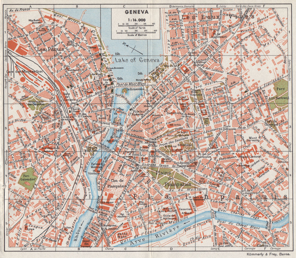 GENEVA GENÈVE GENF. Vintage town city map plan. Switzerland 1948 old