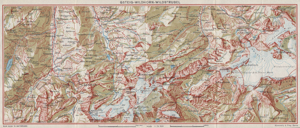 BERNER OBERLAND. Gsteig Wildhorn Wildstrudel Lauenen Spitzhorn. Vintage map 1948