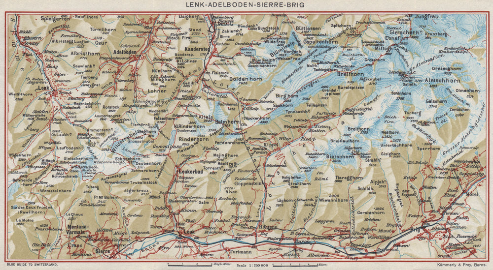 LENK-ADELBODEN-SIERRE-BRIG. Leukerbad Kanderstag Crans-Montana Aminona 1948 map