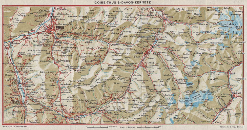 CHUR DAVOS ZERNETZ. Klosters Arosa Churwalden Lenzerheide Valbella 1948 map