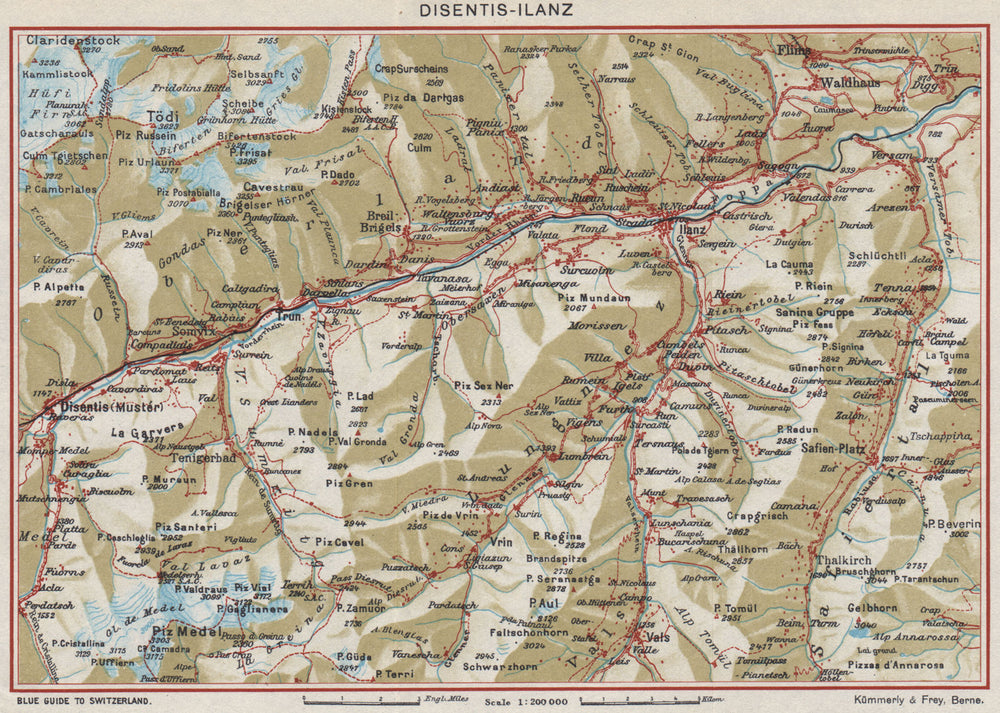 VORDERRHEIN. Flims Laax Falera Briel Andiast Waltensburg Disentis Ilanz 1948 map