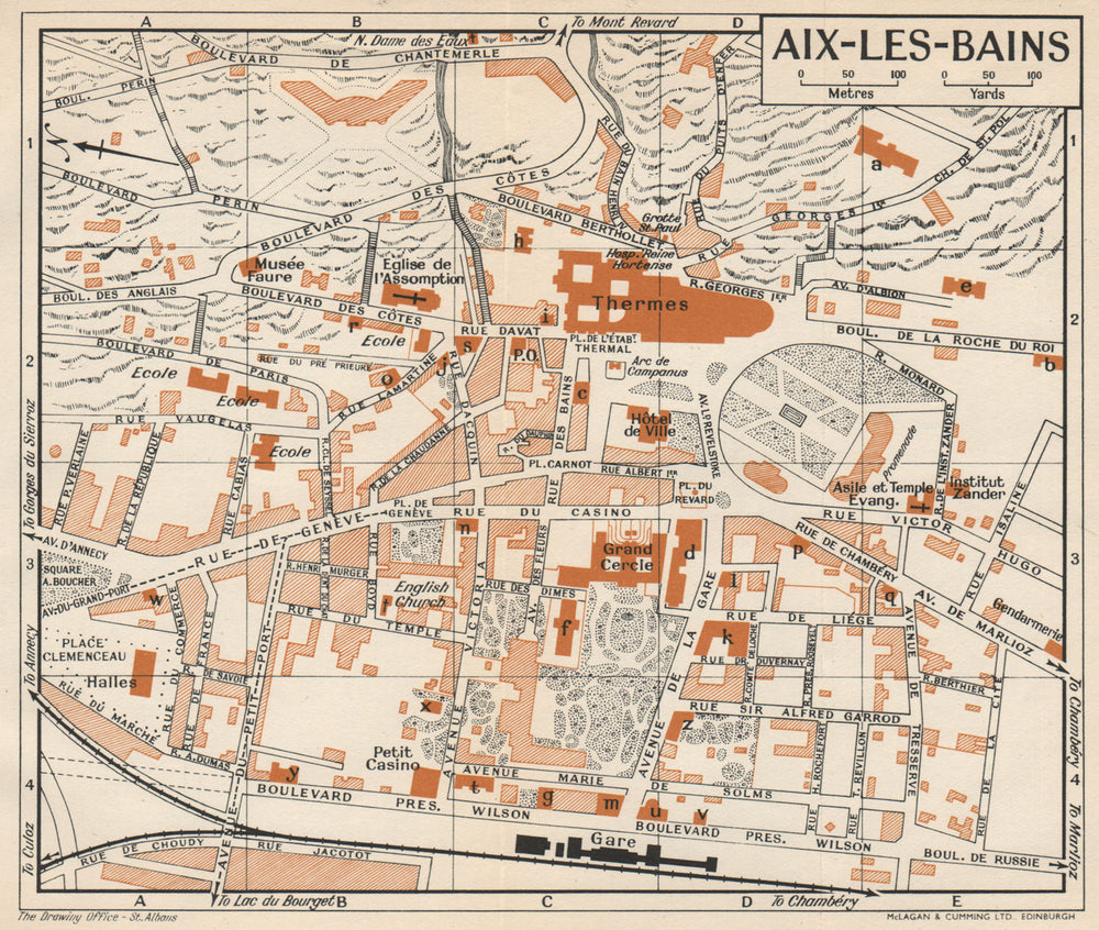 AIX-LES-BAINS. Vintage town city map plan. Savoie 1954 old vintage chart
