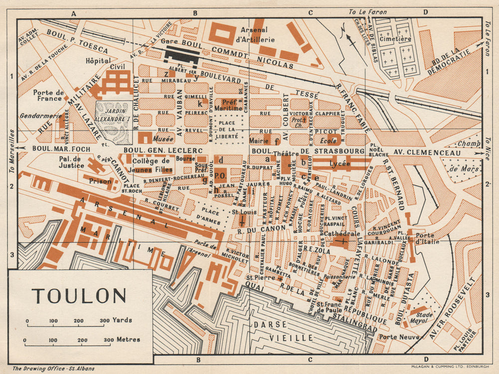 TOULON. Vintage town city map plan. Var 1954 old vintage chart