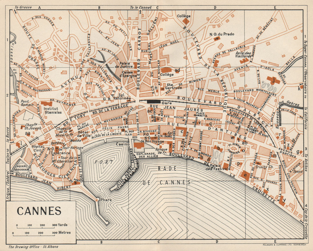 CANNES. Vintage town city map plan. Alpes-Maritimes 1954 old vintage chart
