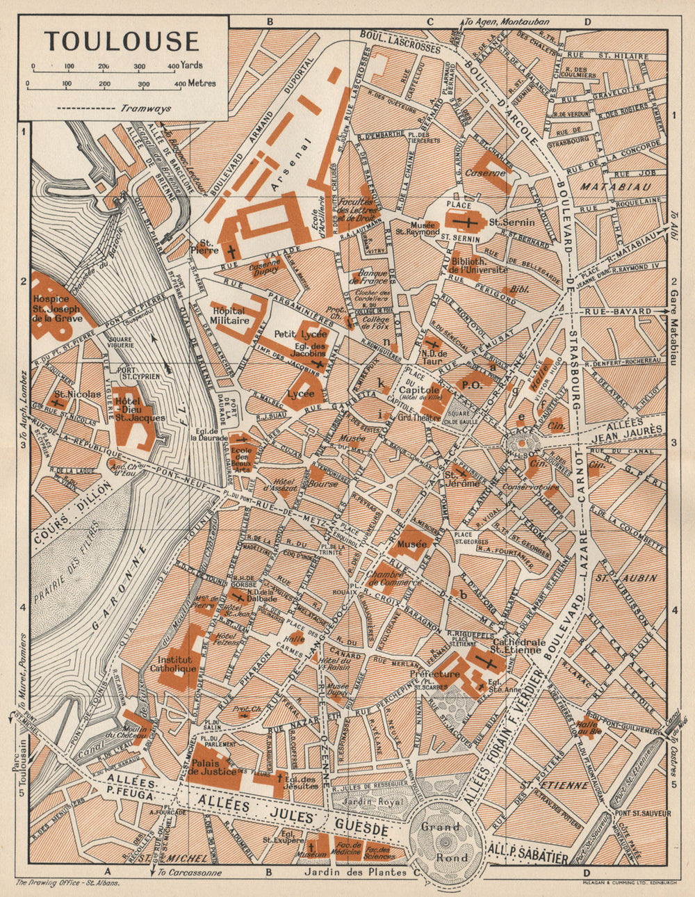 TOULOUSE. Vintage town city map plan. Haute-Garonne 1954 old vintage chart
