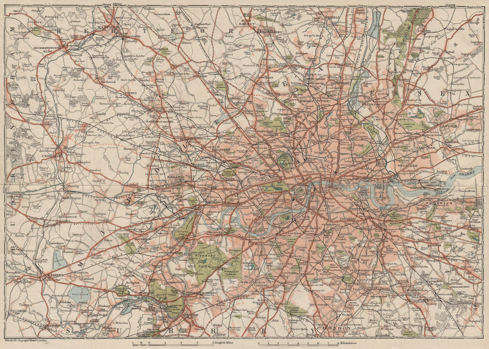 GREATER LONDON. Shows projected A40 & A316. Vintage city plan. London 1927 map
