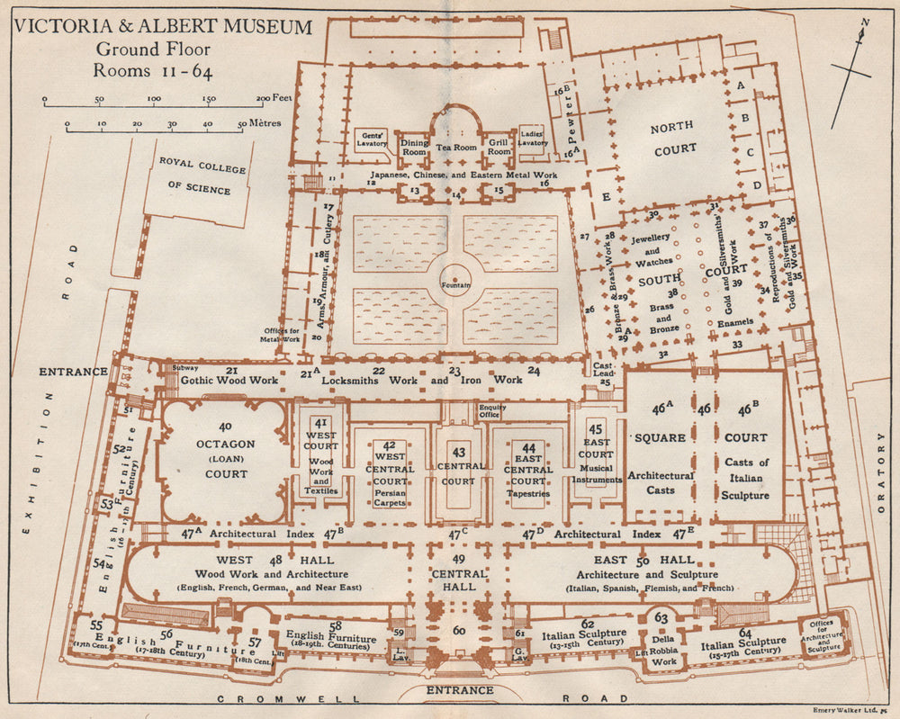 VICTORIA & ALBERT MUSEUM. Ground floor vintage plan. South Kensington 1927 map