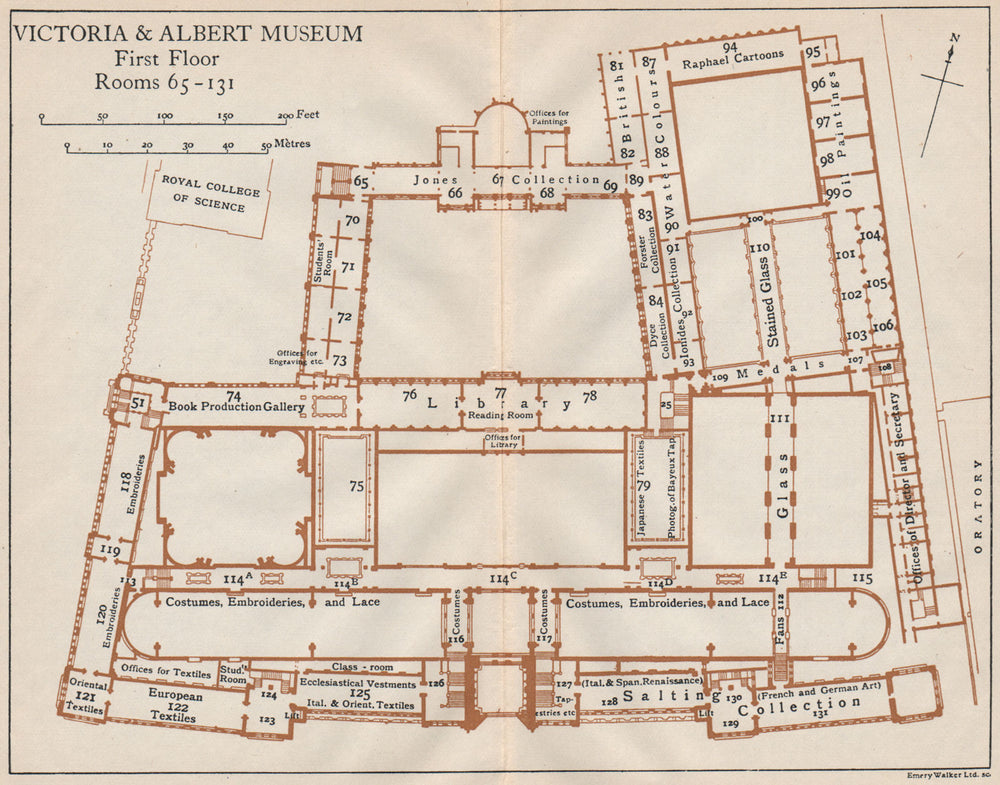 VICTORIA & ALBERT MUSEUM. First floor vintage plan. South Kensington 1927 map