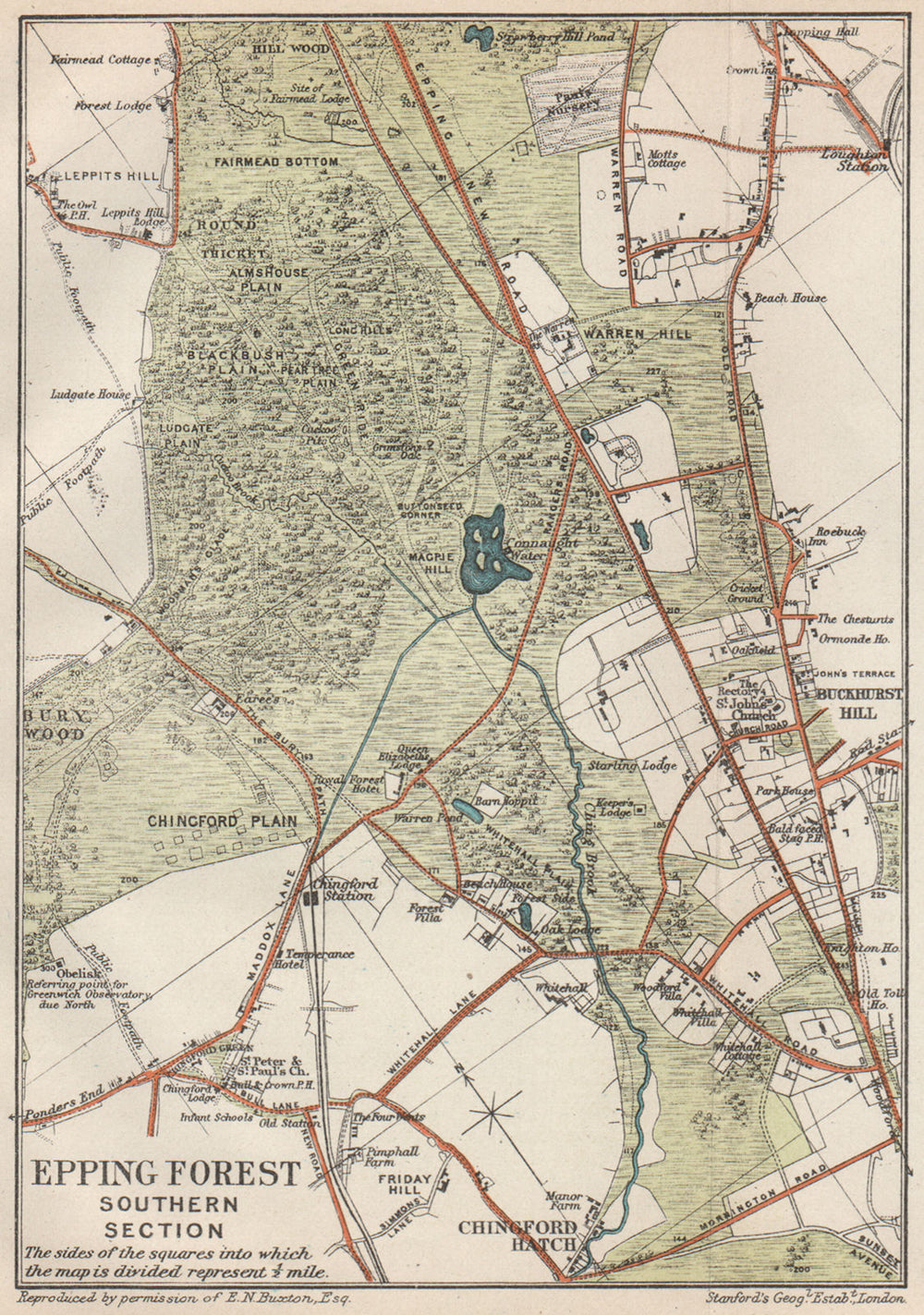 EPPING FOREST SOUTH. Chingford Hatch. Buckhurst Hill. Vintage map. Essex 1927