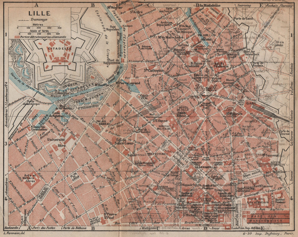 LILLE. Vintage town city map plan. Nord 1920 old antique chart