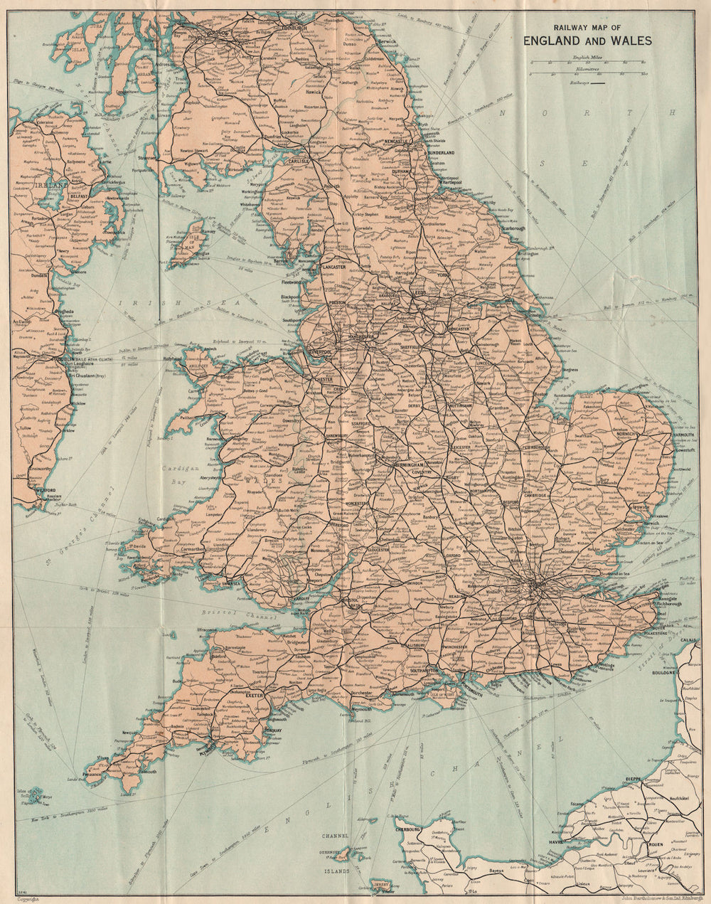 RAILWAY MAP OF ENGLAND & WALES. Vintage map plan. Great Britain 1950 old
