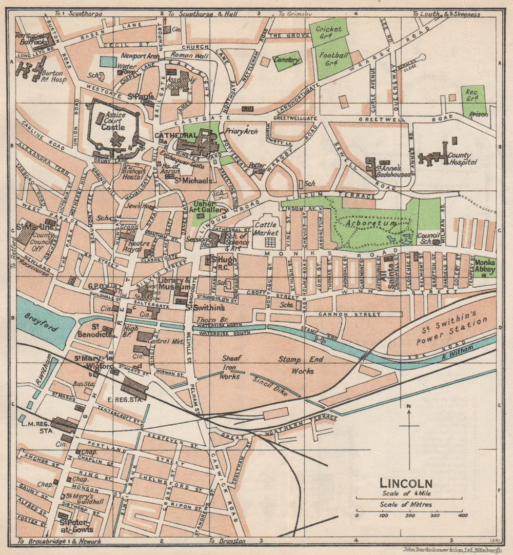 LINCOLN. Vintage town city map plan. Lincolnshire 1950 old vintage chart