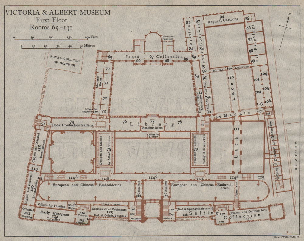 VICTORIA & ALBERT MUSEUM. First floor vintage plan. South Kensington 1919 map