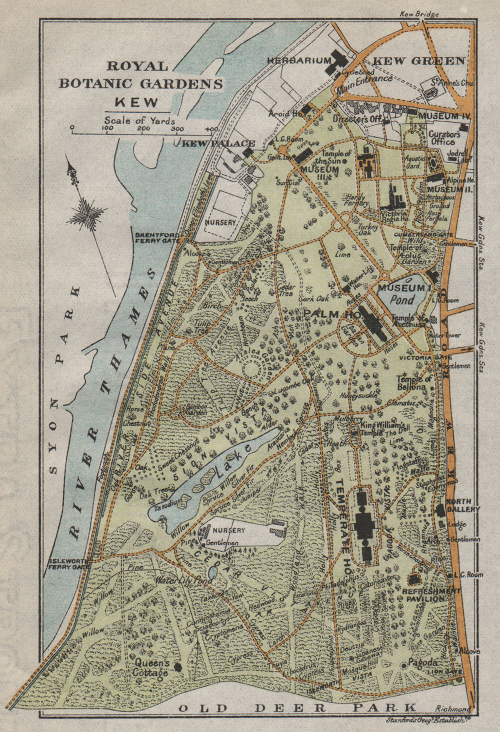 ROYAL BOTANIC GARDENS KEW. Vintage map plan. London 1919 old antique chart