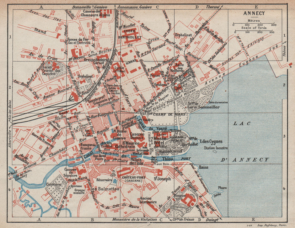 ANNECY. Vintage town city map plan. Haute-Savoie 1923 old antique chart
