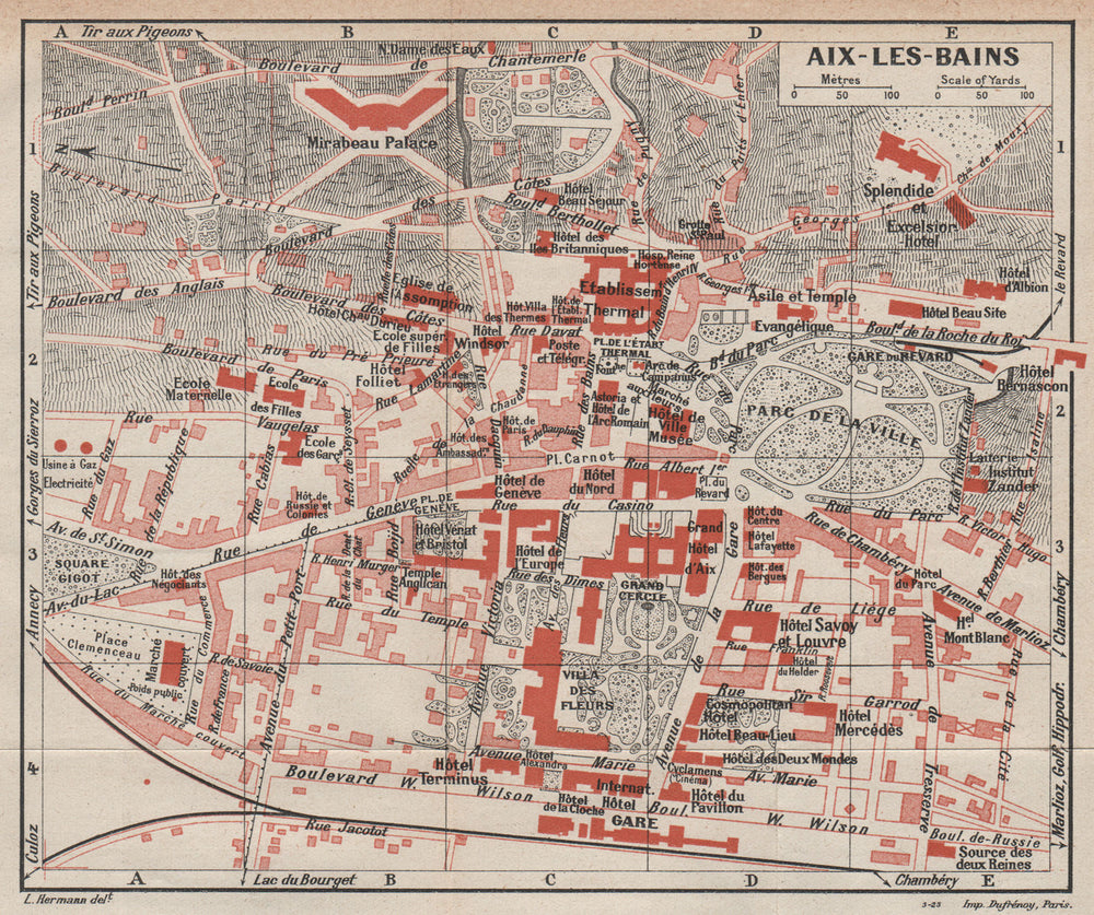 AIX-LES-BAINS. Vintage town city map plan. Savoie 1923 old antique chart