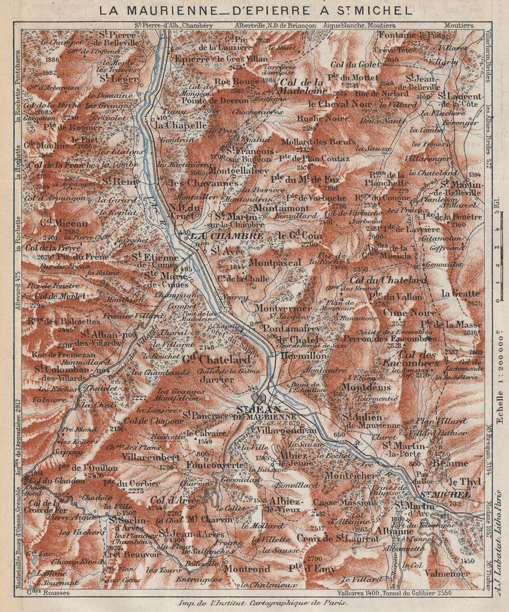 MAURIENNE.Epierre-St Michel St Jean Mne.St Martin de Belleville Savoie 1923 map