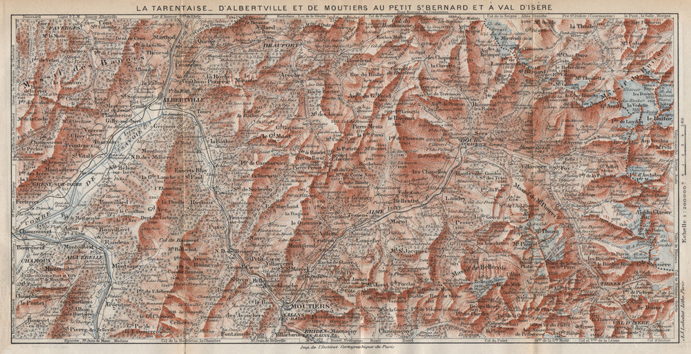 TARENTAISE. Albertville Moutiers Val d'Isère Bourg St Maurice Tignes 1923 map