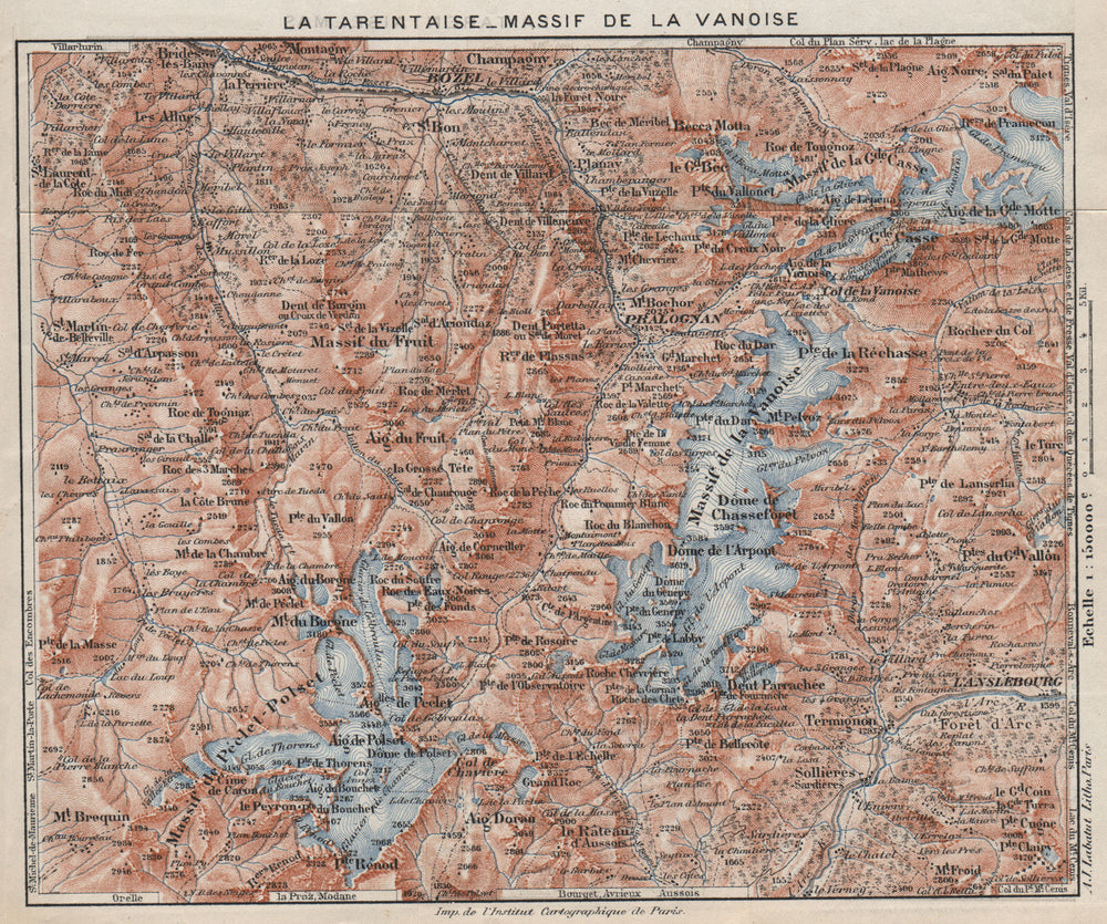 TARENTAISE.Vanoise.St Martin Belleville Courchevel Meribel Val Thorens 1923 map