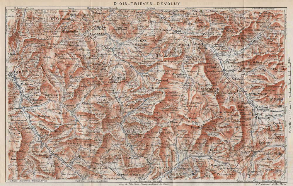 DIOIS-TRIÈVES-DÉVOLUY. Die Gap. Vintage map plan. French Alps 1923 old