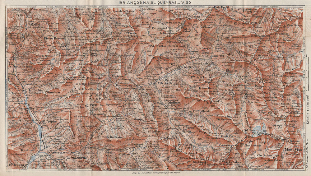 BRIANÇONNAIS QUEYRAS MONT-VISO. Vintage map plan. Écrins. Hautes-Alpes 1923