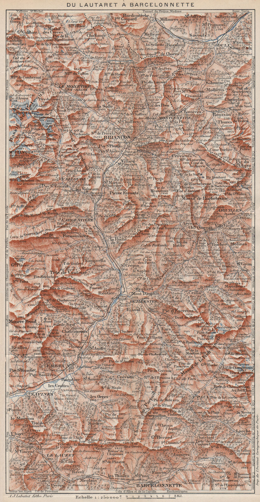 LAUTARET-BARCELONNETTE. Sauze d'Oulx Montgenèvre Briançon. Hautes-Alpes 1923 map
