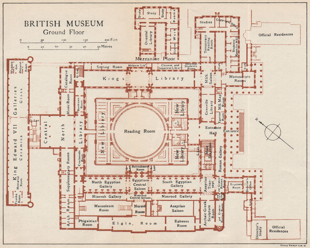 BRITISH MUSEUM. Ground floor vintage map plan. London 1935 old vintage